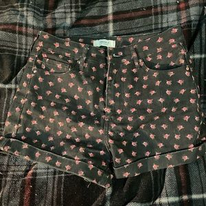 Flower printed high waisted jean shorts
